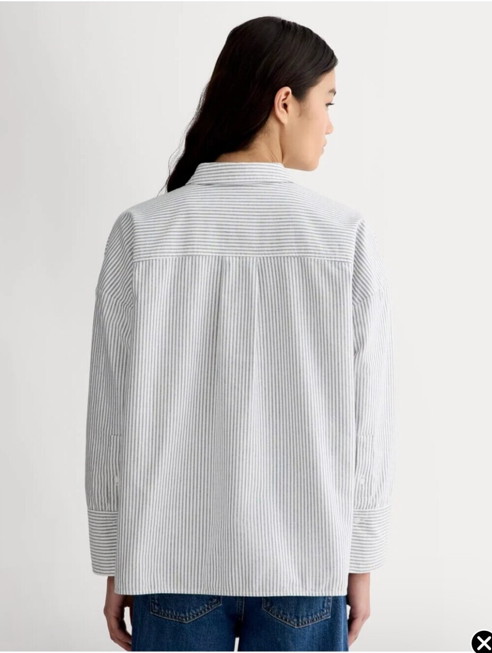 Everlane The Boxy Oxford Black And White Stripe 100% Organic Cotton Top Size L - Picture 5 of 12